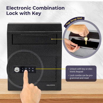 Volcora Key Drop Box With Lock Drop Slot Depository Safe Box Digital Keypad Money Drop Safe For Business Cash Drop Box Wall