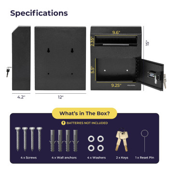 Volcora Key Drop Box With Lock Drop Slot Depository Safe Box Digital Keypad Money Drop Safe For Business Cash Drop Box Wall