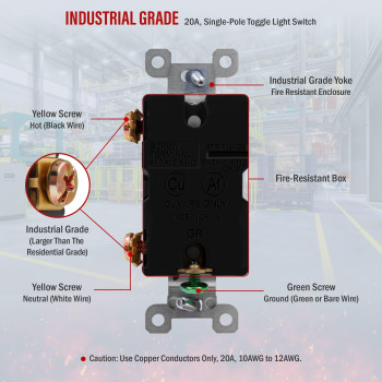 Enerlites 20 Amp Heavy Duty Toggle Light Switch Single Pole 20A 120277V Grounding Screw Commercial Grade Ul Listed 81201