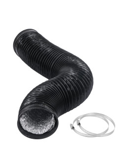 Harapu 4 Inch 5 Feet Black Air Ducting Flexible 15M Length Aluminum Dryer Vent Hose For Hvac Ventilation With 2 Silver Clamps