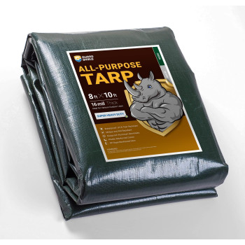 Guard Shield Super Heavy Duty Greensilver Poly Tarp Cover 8X10 Feet Waterproof 16Mil Thick Uv And Tear Resistant Tarpaulin With