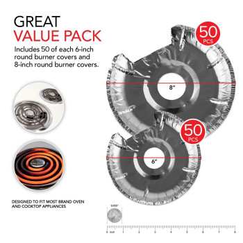 Round Electric Stove Burner Covers 100 Pack 6 Inch And 8 Inch Disposable Stove Top Aluminum Foil Bib Liners To Keep Kitchen R