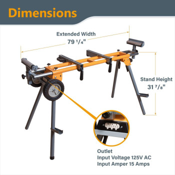 Powertec Portable Miter Saw Stand W Quickrelease Mounting Brackets 330Lbs Load Capacity 8 Wheels And 3Prong Tripple Outle