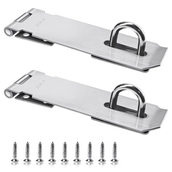 2Pcs Stainless Steel Gate Lock Hasp Safety Packlock Clasp Hasp Lock Set Door Locks Hasp Latch For Doors Cabinets Closets And