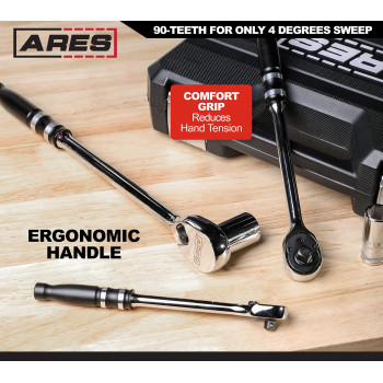 Ares 4208390Tooth Ratchet Set Ergonomic Aluminum Handles Reversible Sealed Head Design