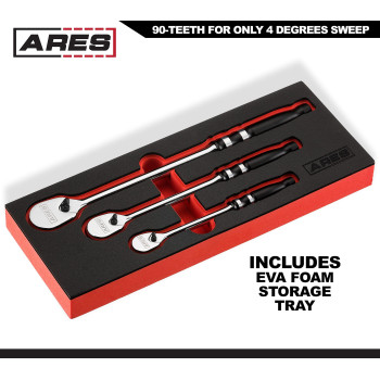 Ares 4208390Tooth Ratchet Set Ergonomic Aluminum Handles Reversible Sealed Head Design