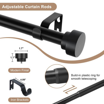 Black Curtain Rods For Windows 48 To 84 Inch47Ft2 Pack 1 Inch Diameter Heavy Duty Curtain Rods Ceiling Wall Mount Window R