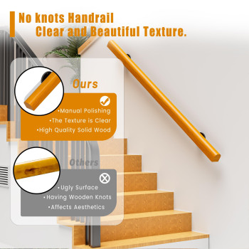 Wood Handrails For Indoor Stairs 2Ft Safety Nonslip Stair Railing Professional Pine Handrails Support Rod Complete Kit For B