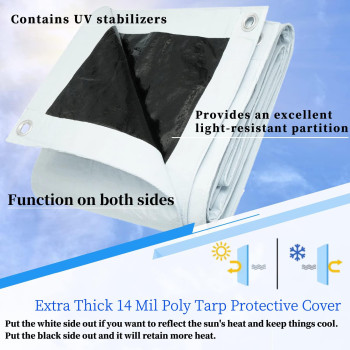 Ucinnovate 10 X 10 Heavy Duty Waterproof Whiteblack Reversible Tarp Durable 14 Mil Tarp Cover With Grommets Uv Resistant Re