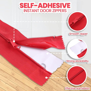 4Pack Heavyduty Dust Protector Zipper Red Selfadhesive Instant Door Zipper 7 Ft Long X 3 In Wide Zipper Includes 4