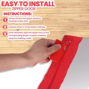 4Pack Heavyduty Dust Protector Zipper Red Selfadhesive Instant Door Zipper 7 Ft Long X 3 In Wide Zipper Includes 4