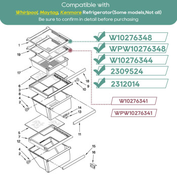 W10276348 Wpw10276348 W10276344 2309524 2312014 Glass Shelf Compatible With Whirlpool Kenmore Maytag Amana Crosley Etc