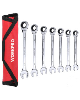 Workpro 7Piece Ratcheting Combination Wrench Set 72 Teeth Crv Constructed Combo Ratchet Wrenches Set With Roll Up Pouch Sa