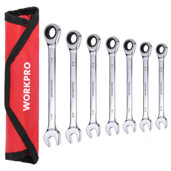 Workpro 7Piece Ratcheting Combination Wrench Set 72 Teeth Crv Constructed Combo Ratchet Wrenches Set With Roll Up Pouch Sa