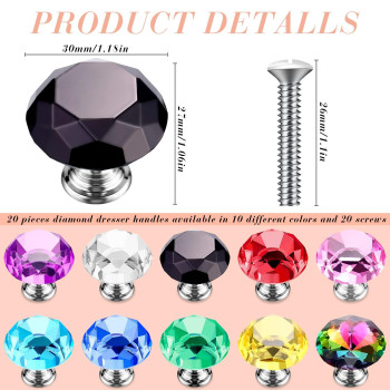 Jetec 20 Pcs Crystal Knobs Glass Drawer Pulls Cabinet Knobs 30Mm Diamond Dresser Knobs For Dresser Drawers Kitchen Bookcase Ward