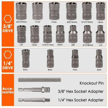 Thinkwork Bolt Extractor Kit 20 Pieces Bolt Extractor Set Stripped Bolt Extractor For Removing Damaged Frozen Rusted Rounde