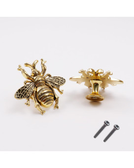 Hevstil 2Pack Bee Shape Cabinet Knob Nature Theme Single Hole Pulls For Cabinet Dresser Knobs Furniture Door Antique Gold