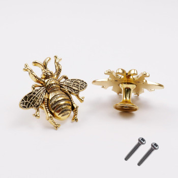 Hevstil 2Pack Bee Shape Cabinet Knob Nature Theme Single Hole Pulls For Cabinet Dresser Knobs Furniture Door Antique Gold