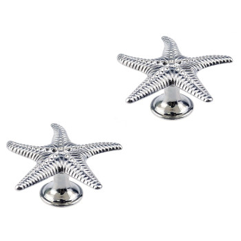 Hevstil 2Pack Silver Starfish Shape Cabinet Knob Ocean Theme Single Hole Pulls For Cabinet Dresser Knobs Furniture Door