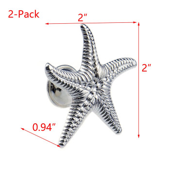 Hevstil 2Pack Silver Starfish Shape Cabinet Knob Ocean Theme Single Hole Pulls For Cabinet Dresser Knobs Furniture Door