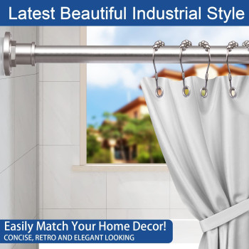 Briofox Industrial Shower Curtain Rod 2In1 Design Tension Curtain Rod Never Rust Nonslip 27 To 43 Inch 304 Stainless Stee