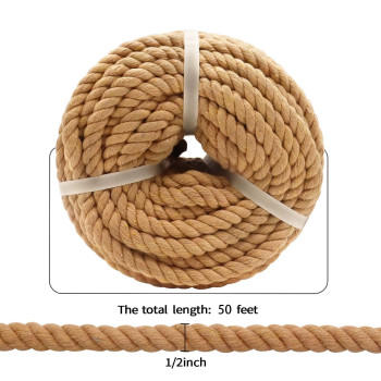 Sinyloo Natural Brown Cotton Rope 12 Inch X 50 Feet Nautical Rope For Crafts Baskets Plant Hanger Wall Hanging Home Decor