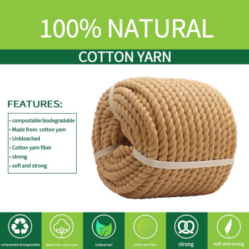 Sinyloo Natural Brown Cotton Rope 12 Inch X 50 Feet Nautical Rope For Crafts Baskets Plant Hanger Wall Hanging Home Decor