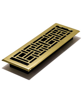 Decor Grates Ajh414 Oriental Steel Plated Floor Register 4X14 Inches 1Pack Bright Brass Finish