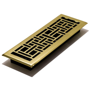 Decor Grates Ajh414 Oriental Steel Plated Floor Register 4X14 Inches 1Pack Bright Brass Finish