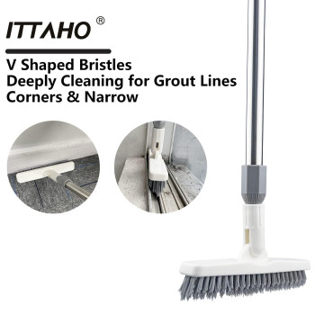 Ittaho 2 Pack Grout Brush With Long Handle 565 Swivel Grout Cleaning Brush Vshape Grout Scrub Brush Extendable Handle Gro