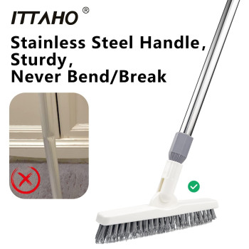 Ittaho 2 Pack Grout Brush With Long Handle 565 Swivel Grout Cleaning Brush Vshape Grout Scrub Brush Extendable Handle Gro