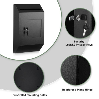 Xydled Wallmount Mailbox Heavy Duty Deposit Drop Box Suggestion Box Locking Metal Key Drop Box With Key Lock Cash Money Drop