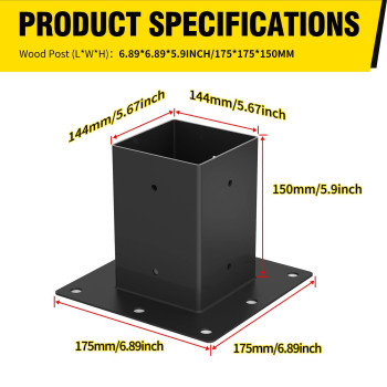 6 X 6 Post Base 2Pcs Inner Size 56X56Deck Post Base Heavy Duty Metal Black Powder Coated Post Brackets For Mailbox Post De