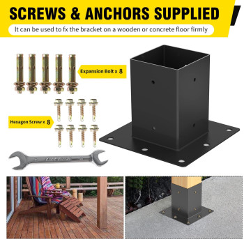 6 X 6 Post Base 2Pcs Inner Size 56X56Deck Post Base Heavy Duty Metal Black Powder Coated Post Brackets For Mailbox Post De