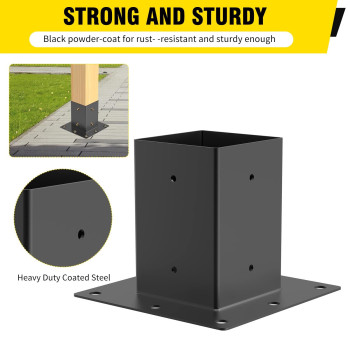 6 X 6 Post Base 2Pcs Inner Size 56X56Deck Post Base Heavy Duty Metal Black Powder Coated Post Brackets For Mailbox Post De