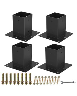 4 X 4 Post Base 4Pcs Inner Size 36X36Deck Post Base Heavy Duty Metal Black Powder Coated Post Brackets For Mailbox Post De