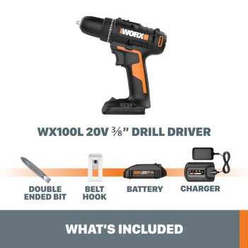 Worx 20V 38 Drilldriver Power Share Wx100L Battery Charger Included