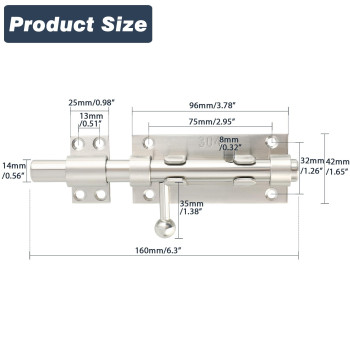 Alise Slide Lock Sus304 Stainless Steel Gate Latch Slide Bolt Latch Thickened Heavy Door Latch Lock 6 Inch Brushed Barrel Bolt