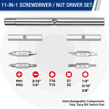 Workpro 11In1 Screwdrivernut Driver Set Tool Comfort Grip All In One Multibit Portable Screwdriver 8 Bits Philipsslott