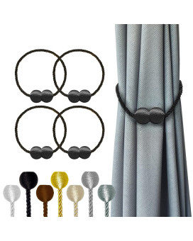 Hion Magnetic Curtain Tiebacks 4 Pack Nickelplated Metal And Polyester Black