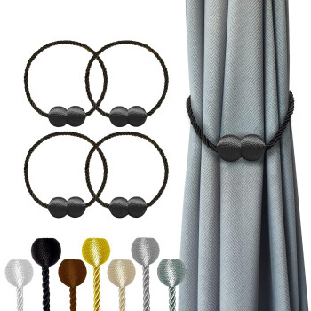 Hion Magnetic Curtain Tiebacks 4 Pack Nickelplated Metal And Polyester Black