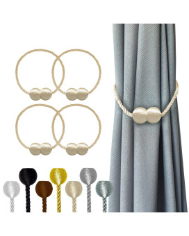 Hion Magnetic Curtain Tiebacks Beige 4 Pack Curtain Tiebacks Buckles Holdbacks Holders Hooks Clip For Home Bedroom Office Decor