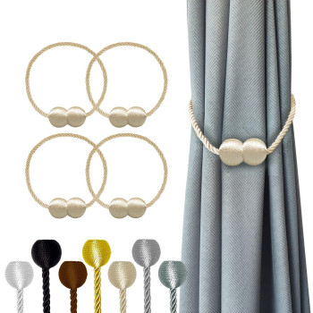 Hion Magnetic Curtain Tiebacks Beige 4 Pack Curtain Tiebacks Buckles Holdbacks Holders Hooks Clip For Home Bedroom Office Decor