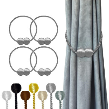 Hion Magnetic Curtain Tiebacks Grey 4 Pack Curtain Tiebacks Buckles Holdbacks Holders Hooks Clip For Home Bedroom Office Decora