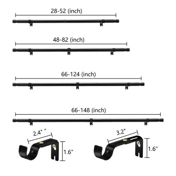 Uiosanrt Drapery Window Curtain Rods1 Inch Adjustable Heavy Duty Curtain Rod With Brackets 66 To 144 Inch Black 66148