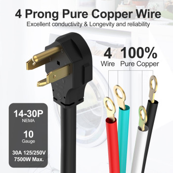 Topdc 4 Prong Dryer Cord 30 Amp Appliance Power Cord 10 Feet Wires In 4 Colors With O Ring Terminal Connectors Pure Copper Wi