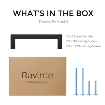 Ravinte 10 Pack Solid 312 Inch Center To Center Slim Square Bar Drawer Handles Kitchen Cabinet Handles Black Drawer Pulls Kitc