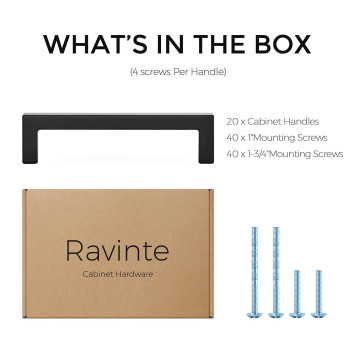 Ravinte 20 Pack Solid 4 Inch Center To Center Slim Square Bar Drawer Handles Kitchen Cabinet Handles Black Drawer Pulls Kitchen