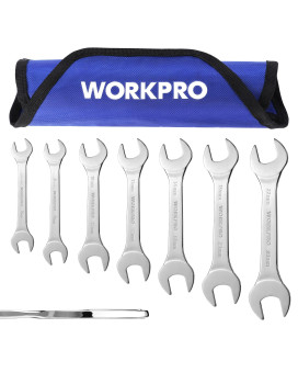 Workpro Metric Superthin Open End Wrench Rollup Set 7Pcs 55 To 23 Mm Ultraslim Thin Wrench Set With Organizer Pouch For