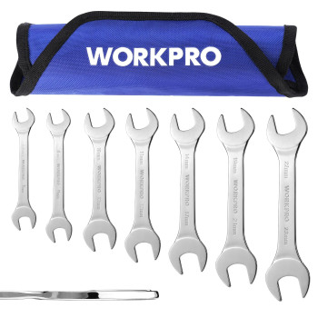 Workpro Metric Superthin Open End Wrench Rollup Set 7Pcs 55 To 23 Mm Ultraslim Thin Wrench Set With Organizer Pouch For